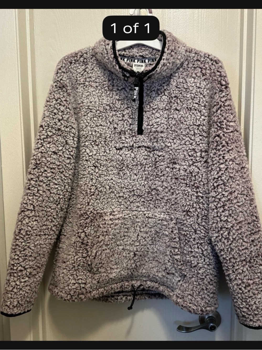 PINK Victoria's Secret Plush Sherpa Pullover - burgundy and white